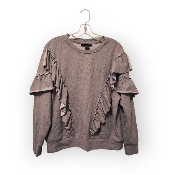 Ashley Stewart Stylish Gray Ruffled Sweatshirt - Picture 1 of 3